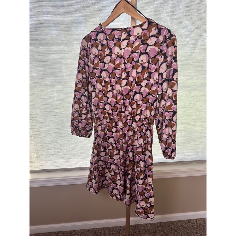 Nine West Dress Medium Brown Pink Floral Print Long Sleeve V Neck NEW - Picture 2 of 10